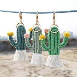 Keychains Handmade Weaving Green Plant Cactus Keychain Bohemia Bag Pendant Key Ring Tassel Cotton Rope Car Hanging Holder Jewellery
