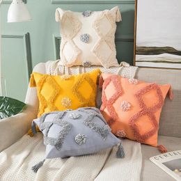 Pillow Boho Cover Cotton Canvas Tufted Embroidered Beige Orange Yellow Grey Tassel Decorative Pillowcase