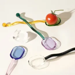Spoons Creative Heat Resistance Coloured Long Rod Handle Home Tableware Milk Spoon Glass Mixing Coffee Stirring