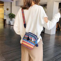 Evening Bags 2024 Ethnic Style Women's Bag Fashionable Woven Shoulder Trendy Bucket Crossbody Junior Handbag Purse