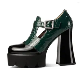 Dress Shoes 2024 Fashion Women Pumps Luxury Summer Sexy Leather Platform Ladies High Heels Designer Block Black Green