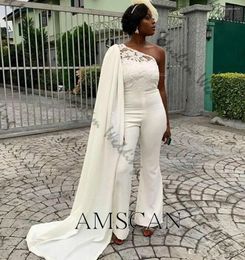 Party Dresses African Women Jumpsuit Evening Dress With Train Sexy One Shoulder Pant Suit Prom For Black Girls 2024 Formal Outfits