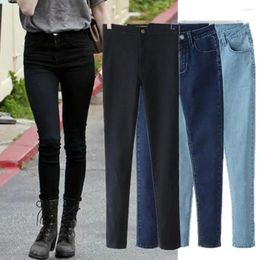 Women's Jeans Withered England Fashion Vintage Pencil Woman High Street Elastic Push Up Waist Supper Skinny
