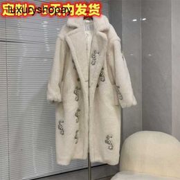 Maxmaras Coat Teddy Bear Womens Cashmere Coats Wool Winter 2024 New m Home Same Cream White Hippocampus Fur Long Alpaca Hair Autumnwinte