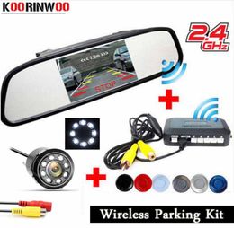 Koorinwoo 24G Wireless Car parking Sensor Radars Video system Parktronic Rear view Monitor mirror Car Reverse Camera Back up3884209