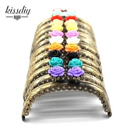 KISSDIY 10pcs 8.5CM Rose Head Pattern Purse Frame Antique Bronze Arc Shape Bag Kiss Clasp Lace Metal DIY Bag Accessories 240419