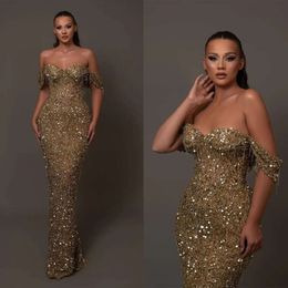 The Mermaid Sequined Prom Shoulder Shiny Off Lace Party Dresses Floor Length Custom Made Evening Dress