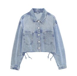 TRAF Womens Jacket Spring Fashion Long Sleeve Denim Short for Women Casual Chic Ladies Coat 240426