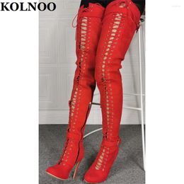 Boots Kolnoo Sexy Handmade Womens High Heel Autumn Crisscross Strips Thigh-High Evening Club Party Fashion Long Shoes