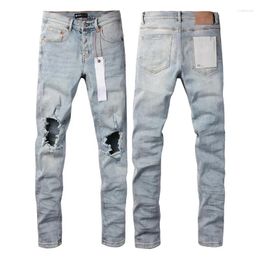 Men's Jeans Purple With Light Blue Knee Holes And Slim Fit 9010 2024 Fashion Trend High Quality