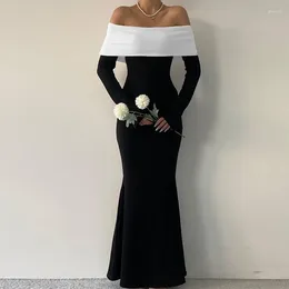 Casual Dresses Zabrina Black For Women Formal Off The Shoulder Long Sleeve Elegant French Bodycon Prom Birthday Maxi Robe