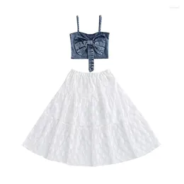 Clothing Sets Girls Skirt Suit Sleeveless Vest Short Tops A-Lined Dot Print See Through Tulle Half Dress