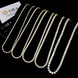 Custom Unisex Hiphop Trendy Jewelry Gold Plated 925 Sterling Silver Vvs Mossanite Moissanite Lab Diamond Tennis Chain Necklace