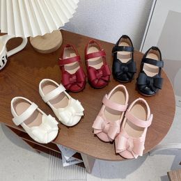 Girls Princess Shoes Bowtie Party Chic Spring Kids Flat Shoe Non-slip Pu Leather Four Colors Toddler Children Mary Janes 21-30 240416