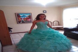 2018 New Elegant Ball Gowns Mint Blue Quinceanera Dresses With Beads Crystals Lace Up Sweet 16 Dresses 15 Year Prom Gowns Stock QS8909499