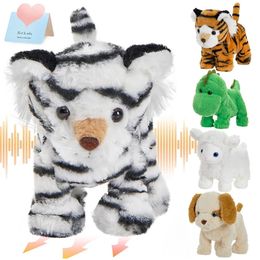 22cm Stuffed Electric Walking Toys Singing Animals Plush Cute Dinosaur Sheep Tiger Throw Pillows Birthday Gift for Kids 240416