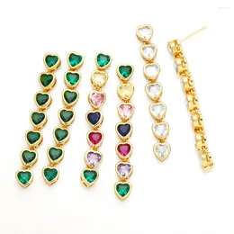 Stud Earrings FLOLA Long Tassel Heart For Women Copper Multicolor Crystal Huggie Ear Studs CZ Jewellery Gifts Ersq10