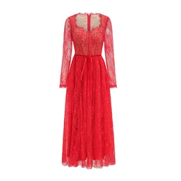 Casual Dresses F&C Sequin Lace Hollow Out Vintage Sexy Evening Dress Luxury Elegant Wedding Prom Cocktail Party Long For Women 2024