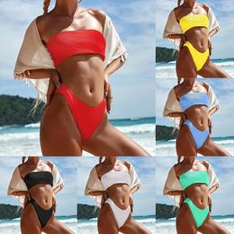 Kadın Mayo Push Up Brezilyalı Mayo Bikini Plaj Giyim Kadınlar Düz Şeft Set Set Swimwears Tankinis 2024