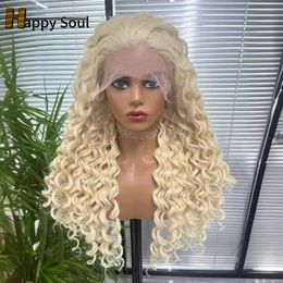 HD Lace Frontal Wig 30inch Long Blonde Coloured Synthetic High Temperature Fibre Wigs Deep Wave Frontal Wig Body Wave Glueless Preplucked Wig