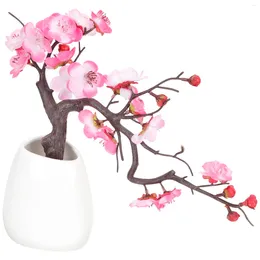 Decorative Flowers Artificial Plum Potted Plant Blossom With Ceramic Vase Fake Bonsai Planta Plants Dining Table Small