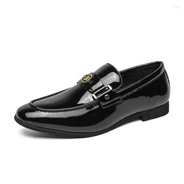 Dress Shoes WAERTA Black Patent Leather Loafers Men Slip-On Round Toe Fashion Mens Quality Wedding For Size 38-47