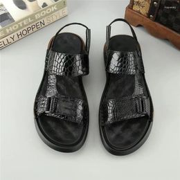 Sandals Authentic Exotic Crocodile Skin Classic Solid Black Two-way Men Genuine Real True Alligator Leather Male Beach Slippers