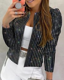 Women's Jackets Jacket 2024 Fashion Autumn Contrast Sequin Studded Striped Long Sleeve Coat Performance Stage Style