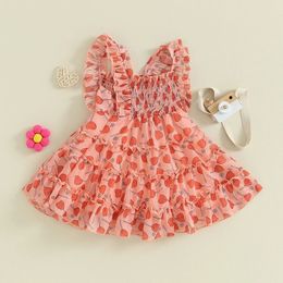 Valentine s Day Kids Girls Dress Clothes Heart Print Sleeveless Casual Princess Suit 240418