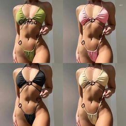 Women's Swimwear Sexy Solid Bikini Swimsuit Women Halter Brazilian Set Thong Bather Bathing Suit Summer Beach Wear Female