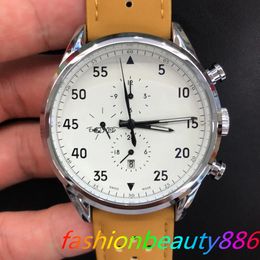 Space 1887 Watches Men's Automatic Movement Punch Hole Leather Brown 44mm Stainless steel White Dial Wristwatch Watch