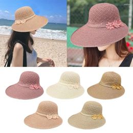 Wide Brim Hats Sun UV Protection Beach Hat Fishing Hiking Cap Breathable Straw Fisherman Flower Sunscreen Outdoor Travel