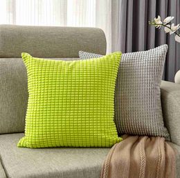 Cushion/Decorative Green Cushion Covers Super-Soft Striped Velvet Corduroy Cover for Sofa 45x45cm Home Decorative Case