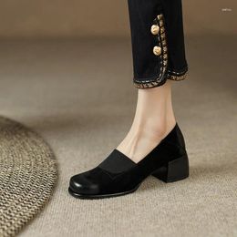 Dress Shoes Phoentin Retro Kid Suede High Heels Pumps 2024 Autumn Woman Elegant Loafer Office Lady Round Toe Genuine Leather FT2831