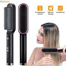 Hair Straightener Professional Quick Heated Electric Comb Mini Personal Care Multifunctional Hairstyle Brush 240418