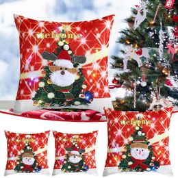 Pillow Christmas Print Cover Merry Decorations Santa Claus Elk Glowing Pillowcase Year Gifts L5