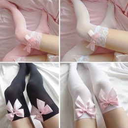 Bowknot Lovely Thigh High Knee Sexy Stockings Girls Sweet Lace Over Ladies Lingerie 240424