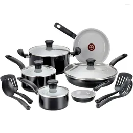 Cookware Sets Initiatives Ceramic Nonstick Set 14 Piece Oven Safe 350F Pots And Pans Black