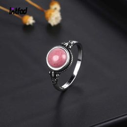 Band Rings Vintage Natural Round 8MM Rhodochrosite Womens Tiger Eye Ring 925 Sterling Silver Party Jewelry Ring Engagement Wedding Gift Q240427