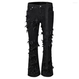 Mens Jeans Fashion Flared Ripped Died Streetwear Black Denim Pants Long Ribbons Trend Man Drop Delivery Apparel Clothing Ot5Vx