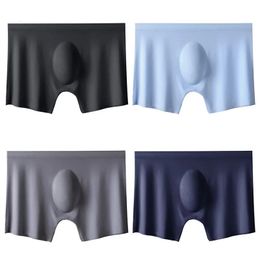 4PCS/Lot Men Panties Mens Ice Silk Seamless Sexy Underwear Solid Ultra-thin Breathable Boxer Shorts Male Underpants Boxershorts 240412