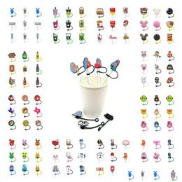 Drinking Straws 100Pcs Custom St Toppers Er Molds Bad Bunny Charms Reusable Splash Proof Dust Plug Decorative 8Mm Cup For Wholesale Dhw0A