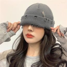 Berets Winter Harajuku Y2k Beanies Knitted Hat Women Fashion Warm Thick Men Hip Hop Pin Hole Skullcap Short Unisex Basic Cap