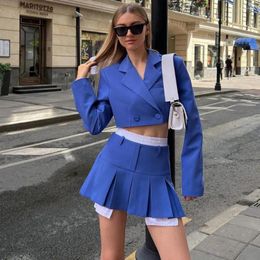 Two Piece Dress Women Elegant Blazer Skirts Suits Turn-Down Collar Blazers Tops Pleated 2024 Fashion Office Lady High Street Outfits
