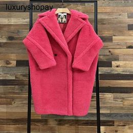 Maxmaras Coat Teddy Bear Womens Cashmere Coats Wool Winter 2024 New Silhouette Raspberry Red Fur Particle Camel Fleece Mi