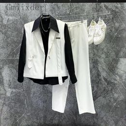 Men's Tracksuits Japanese Handsome Black Ribbon Suit Vest Outer Wear 2024 Korean Version Loose Fashion Two-piece Set Aesthetic