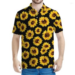 Men's Polos Fashion Sunflower Graphic Polo Shirt For Men 3D Printed Flower Lapel Short Sleeves Summer Street T-shirt Button Tee Shirts