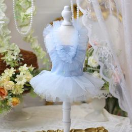 Dog Apparel Fashion Cute Pet Cats Clothes Summer Light Blue Thin Lace Princess Dress For Small Medium Poodle Puppy Dog's Clothing