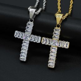 Pendant Necklaces New 316 Stainless Steel Gold-plated Aaa Rectangular Zircon Cross Pendant