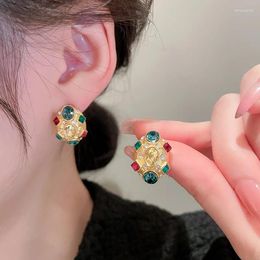Stud Earrings Colorful Zircon Pearl For Women Vintage Luxury C-shaped Copper Earring Ladies Party Jewelry Aretes De Mujer